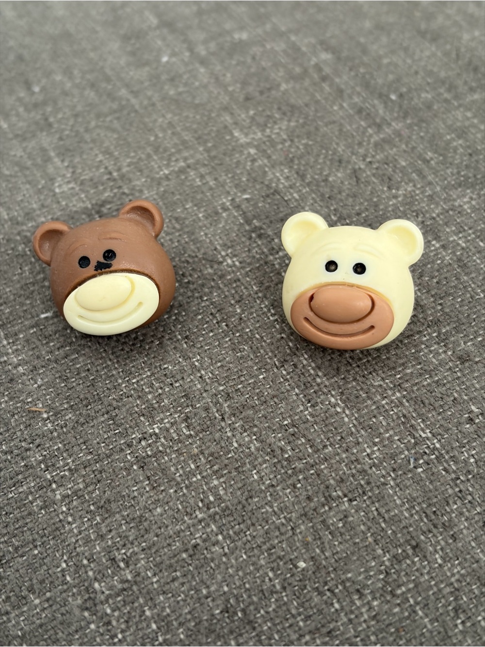 Mismatched Brown and Cream Teddy Bear Face Stud Earrings